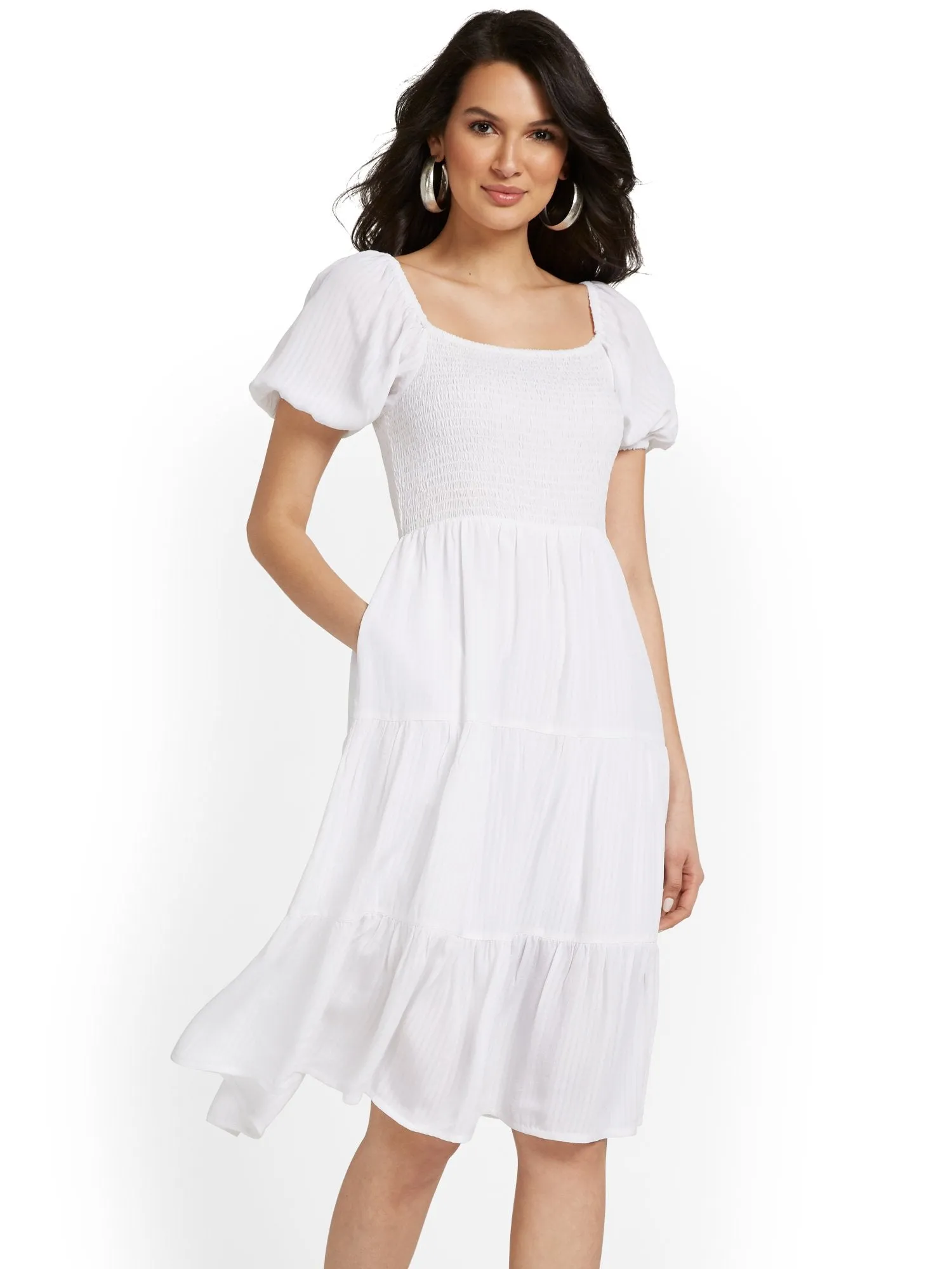 Smocked Top Puff-Sleeve Dress