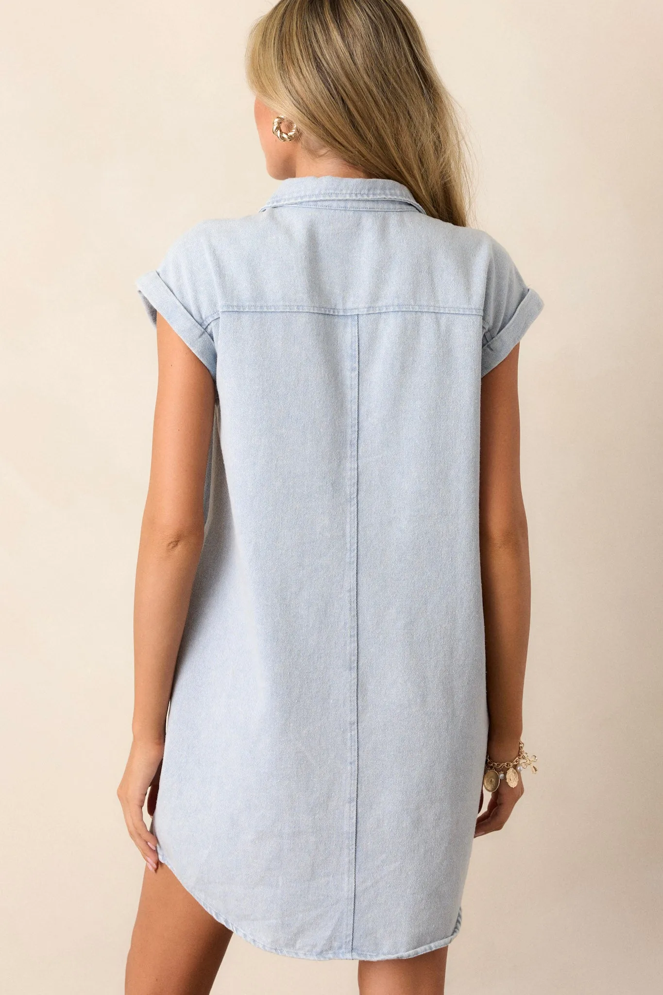 Stop & Stare Light Denim Button Front Mini Dress