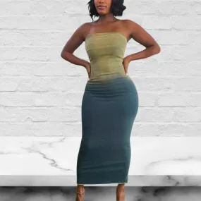 Strapless Back Zip Up Bandeau Denim Maxi Dress