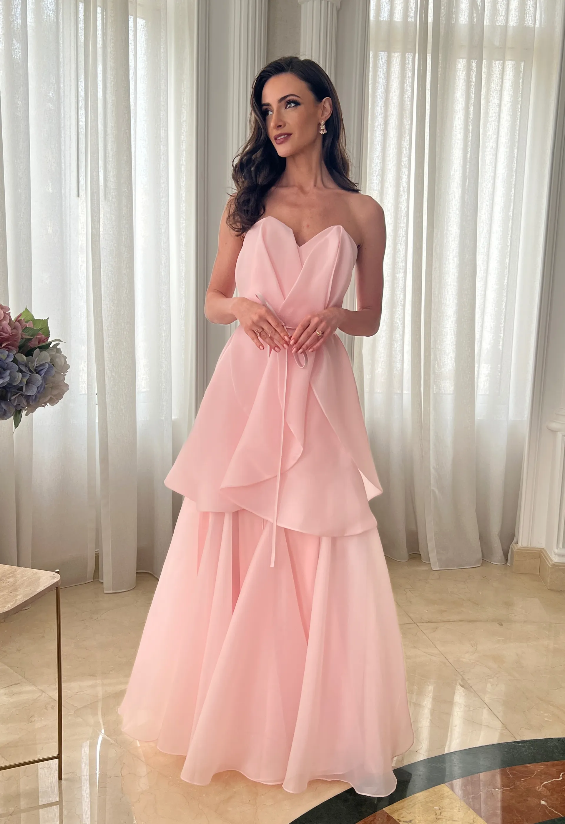 Strapless organza and crepe ballgown