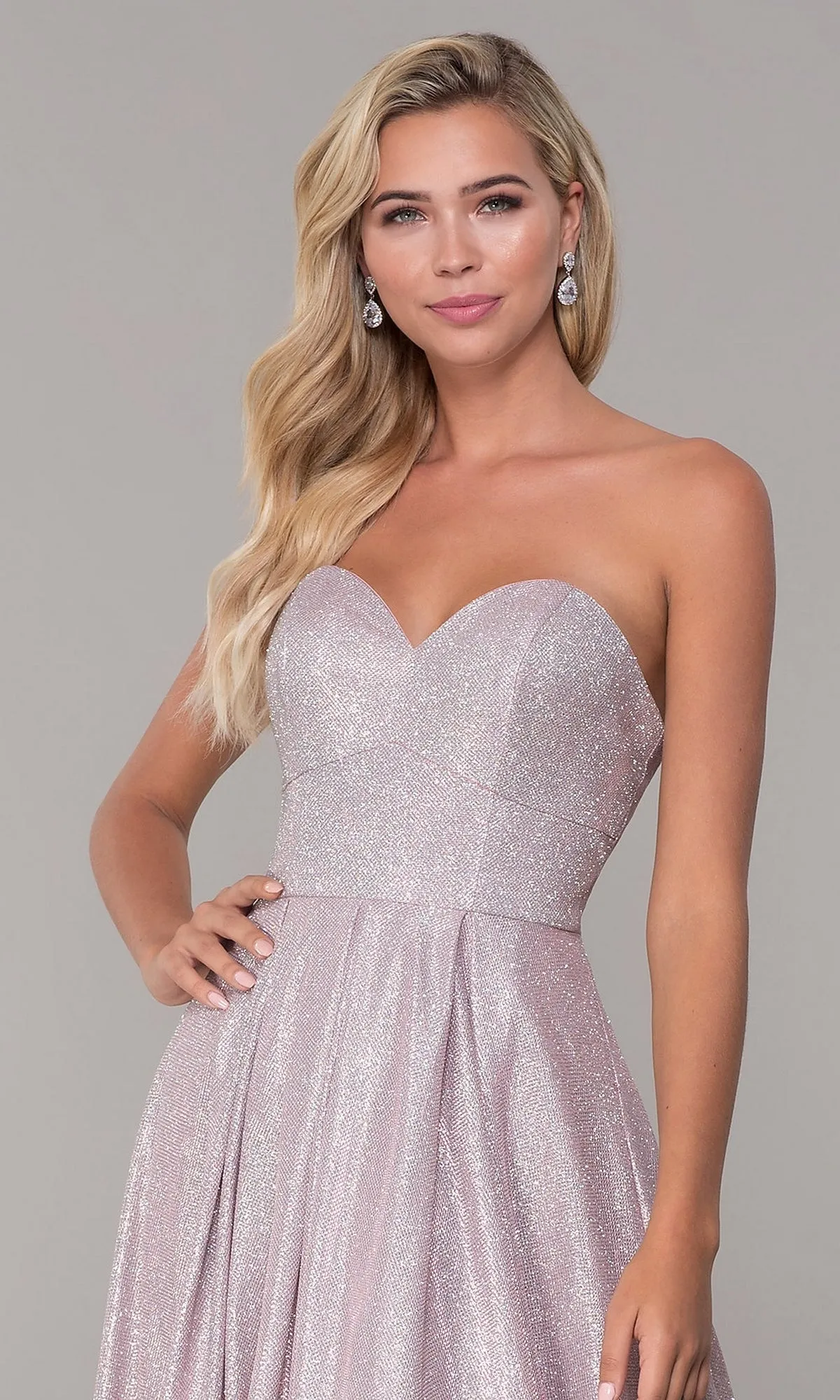 Strapless Sweetheart Glitter Formal Ball Gown