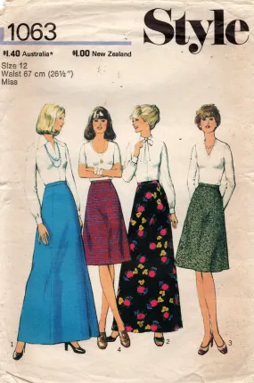 Style 1063 Womens EASY A Line Skirts 1970s Vintage Sewing Pattern Size 12 or 18