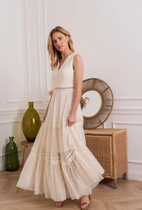 Swiss Dot Tulle V-Neck Dress