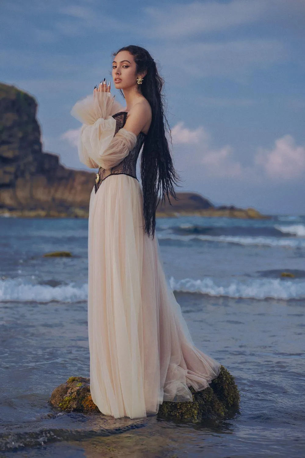 The Moon Ball Gown Corset Waist Mesh Lace Floor Length Dress
