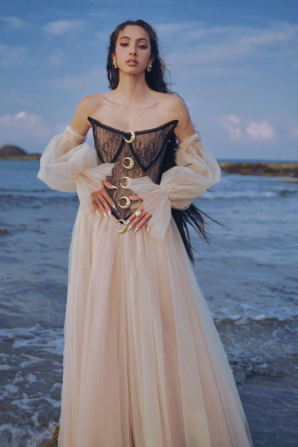 The Moon Ball Gown Corset Waist Mesh Lace Floor Length Dress