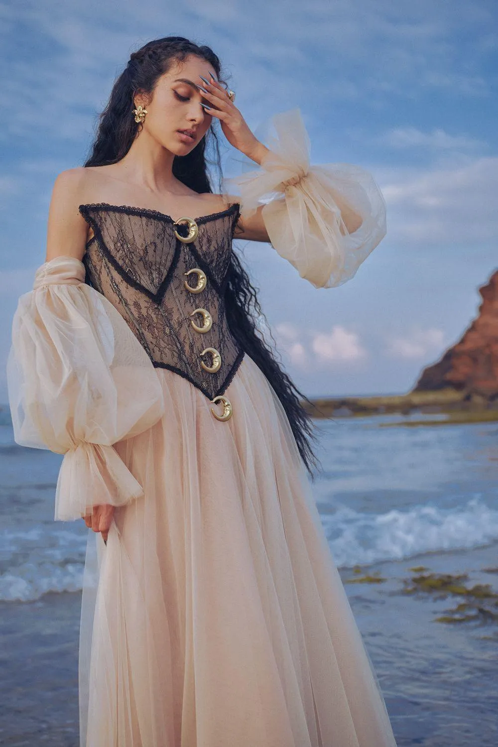 The Moon Ball Gown Corset Waist Mesh Lace Floor Length Dress