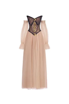 The Moon Ball Gown Corset Waist Mesh Lace Floor Length Dress
