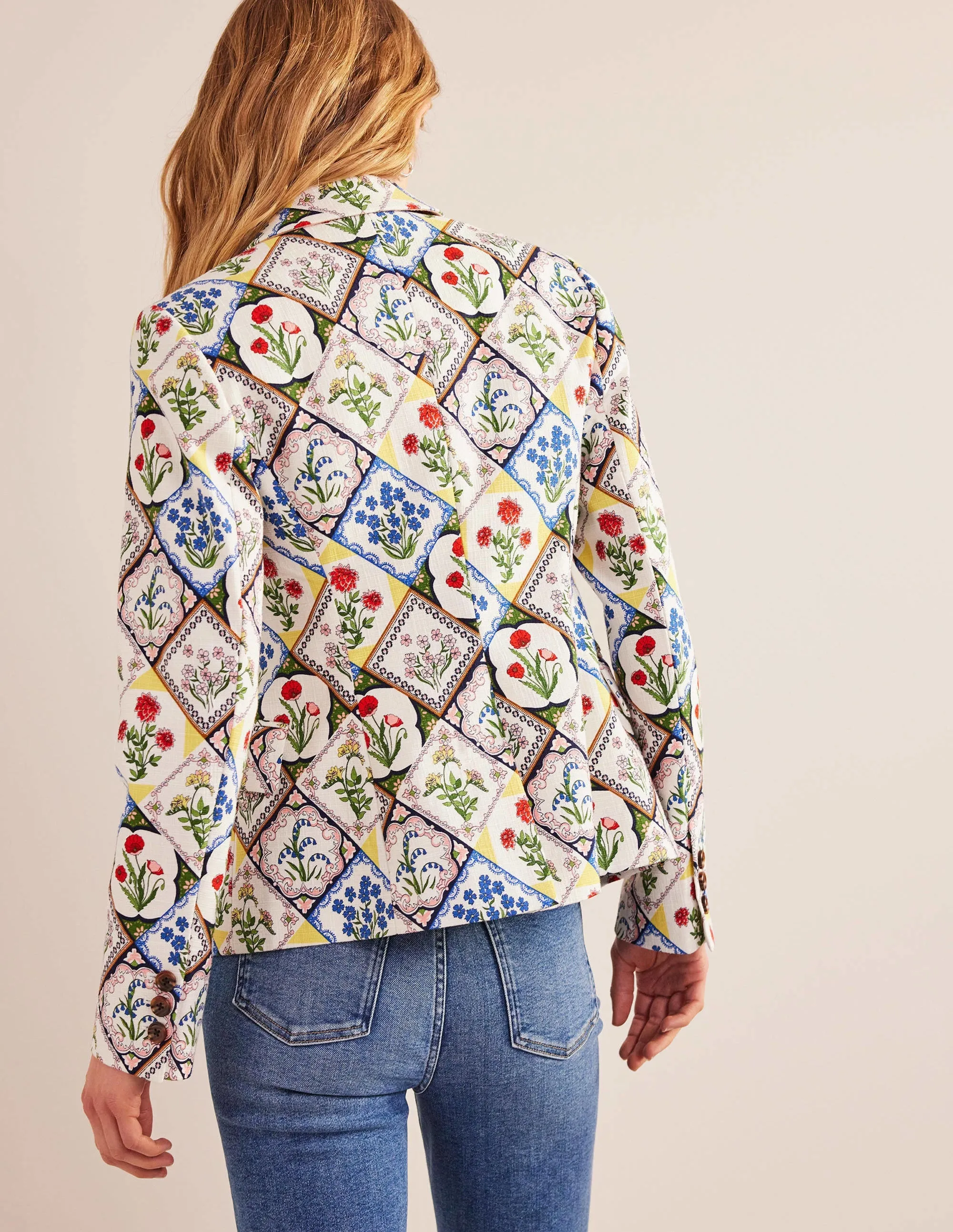 The Somerset Cotton Blazer-Ivory, Wild Bluebell