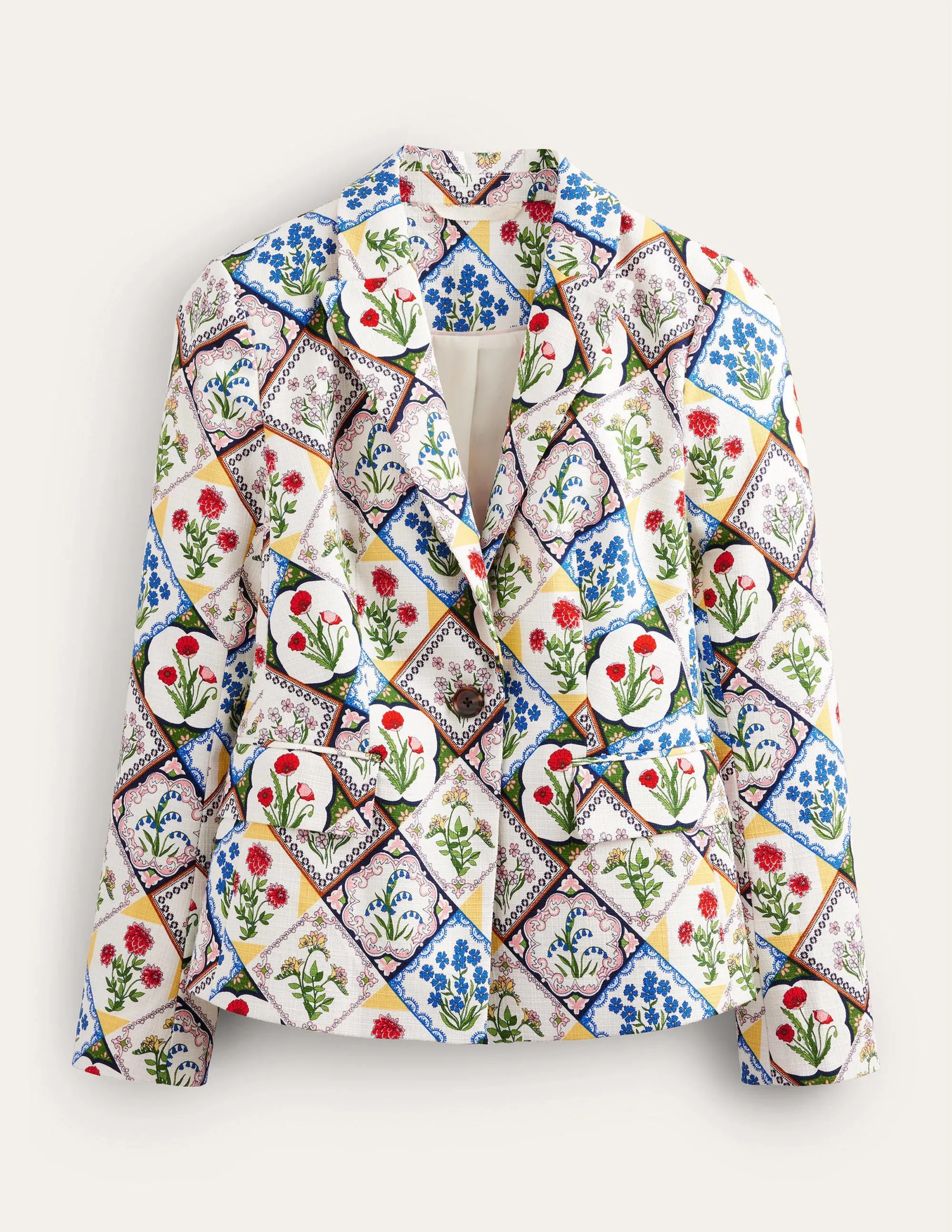The Somerset Cotton Blazer-Ivory, Wild Bluebell