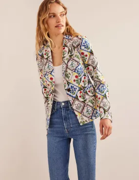 The Somerset Cotton Blazer-Ivory, Wild Bluebell