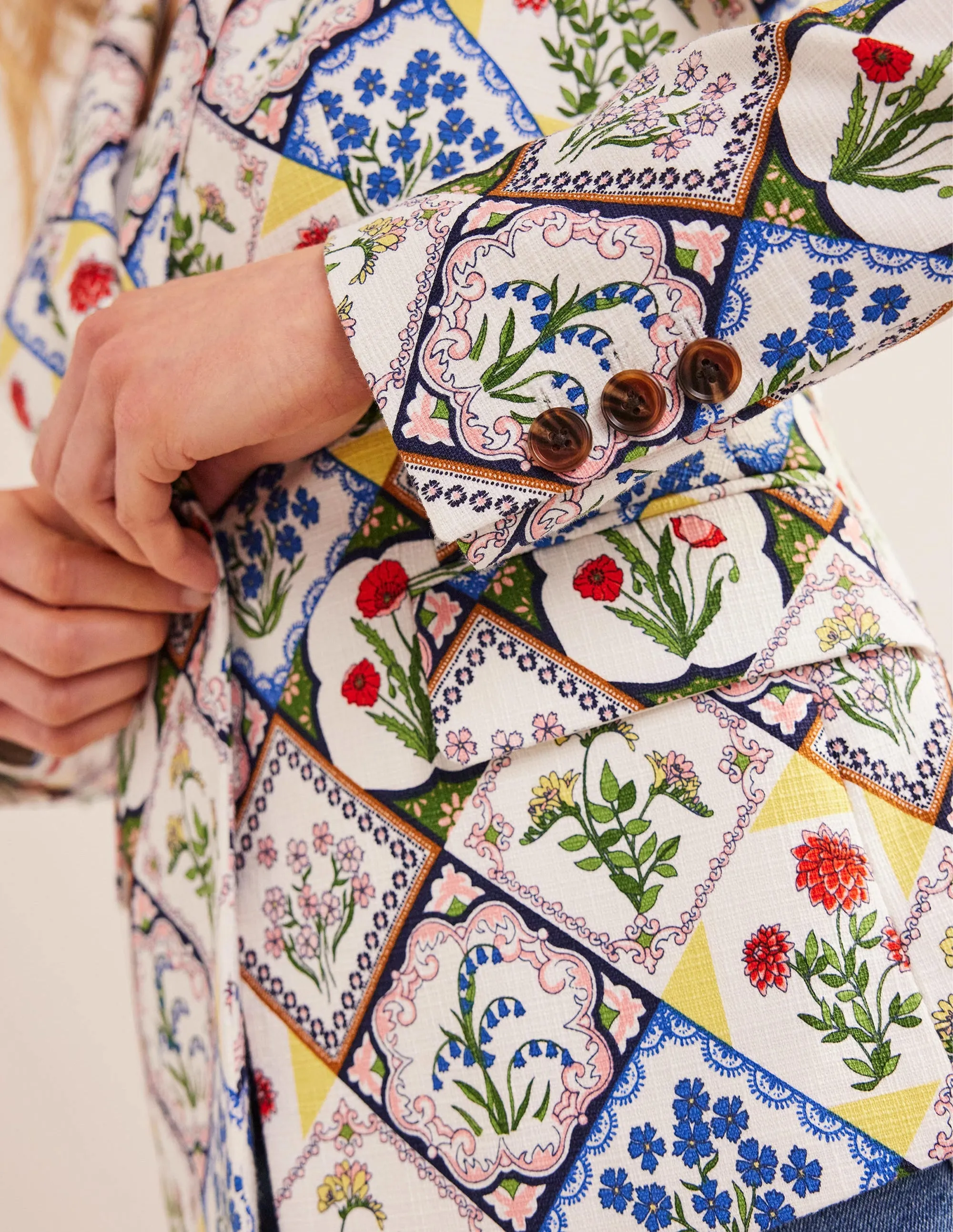 The Somerset Cotton Blazer-Ivory, Wild Bluebell