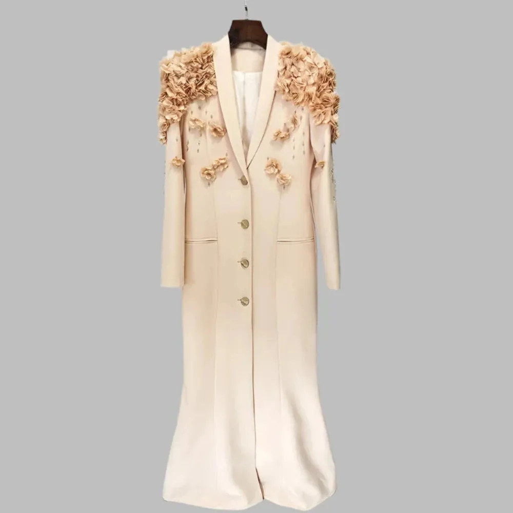 Trend4us Women's 3D Flowers Applique Blazer Gown