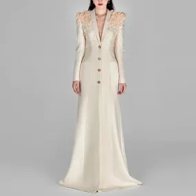Trend4us Women's 3D Flowers Applique Blazer Gown
