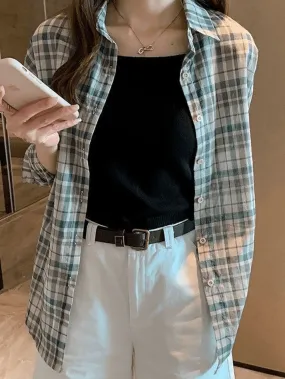 Uniwim ootd Vintage Checkered Long Sleeve Button Blouse