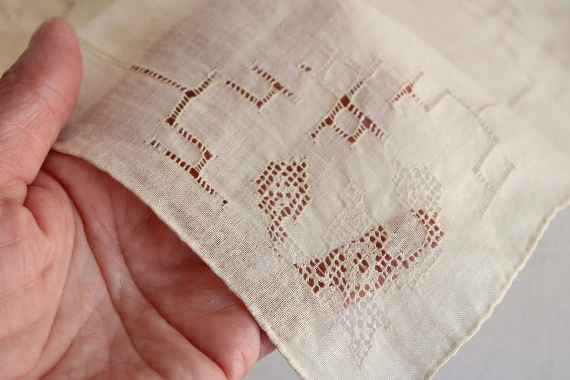 Vintage 1930 Handkerchief, Natural Plant Hand Dyed Ivory