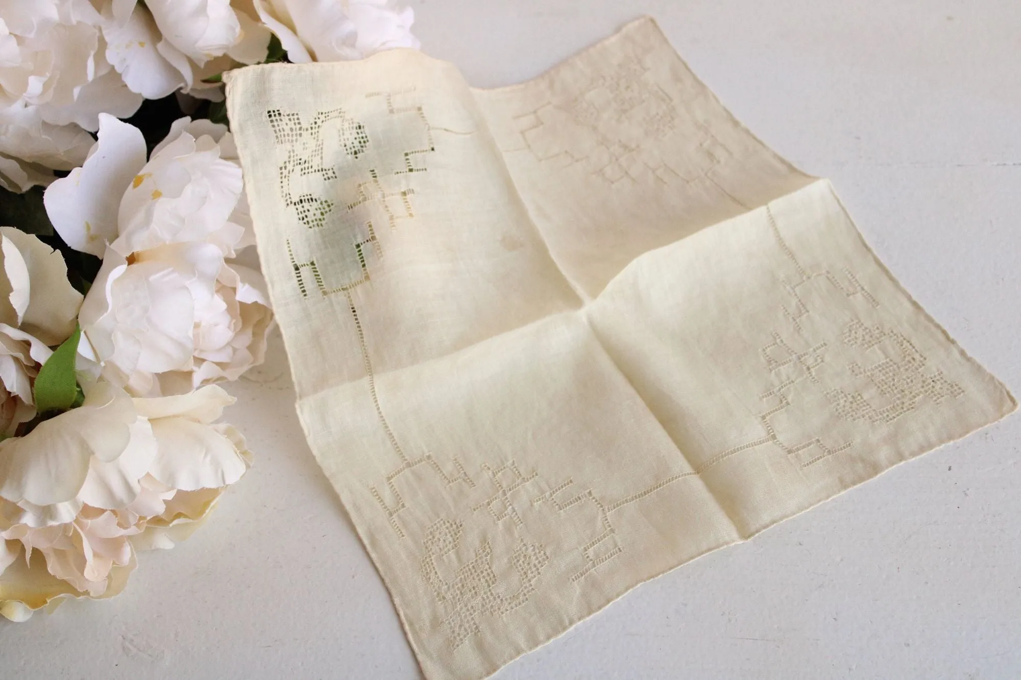 Vintage 1930 Handkerchief, Natural Plant Hand Dyed Ivory