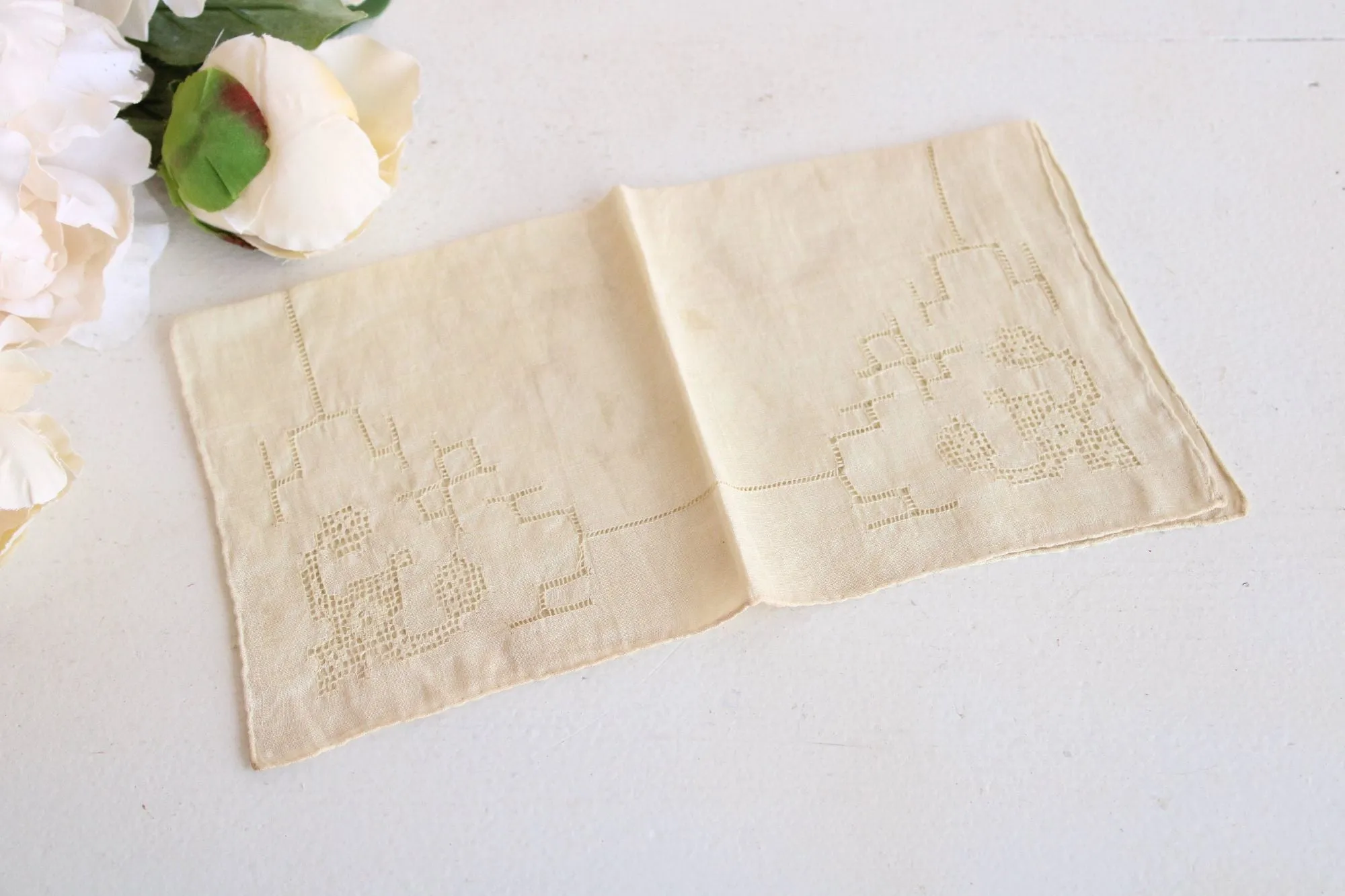 Vintage 1930 Handkerchief, Natural Plant Hand Dyed Ivory