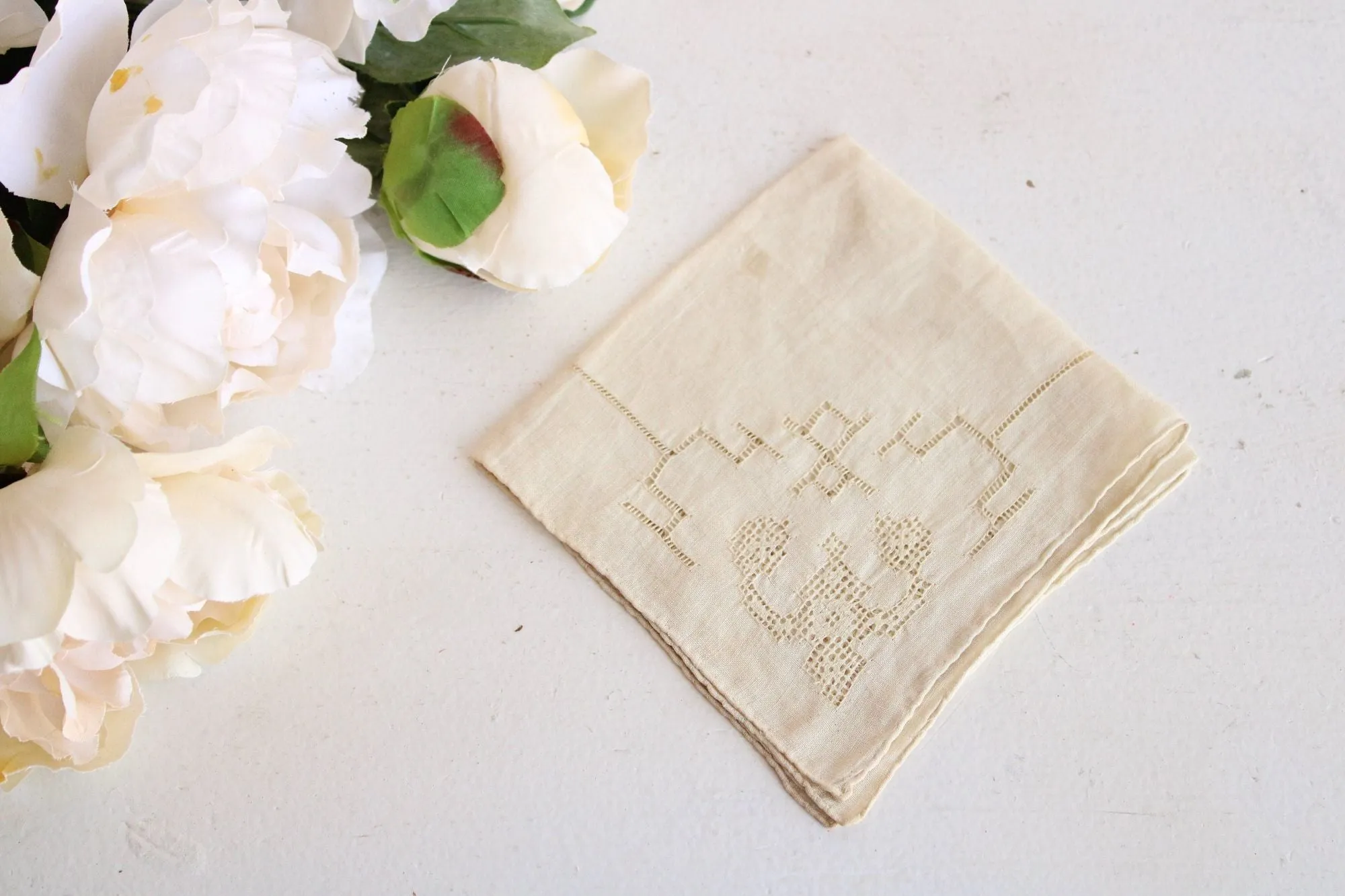 Vintage 1930 Handkerchief, Natural Plant Hand Dyed Ivory