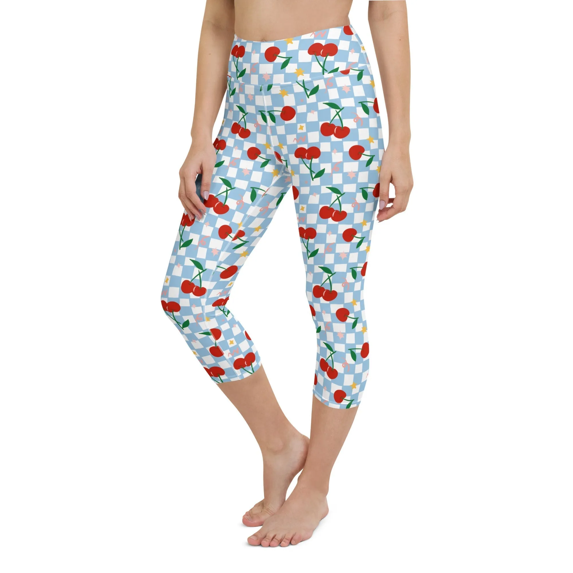 Vintage Cherry Checkered Yoga Capris