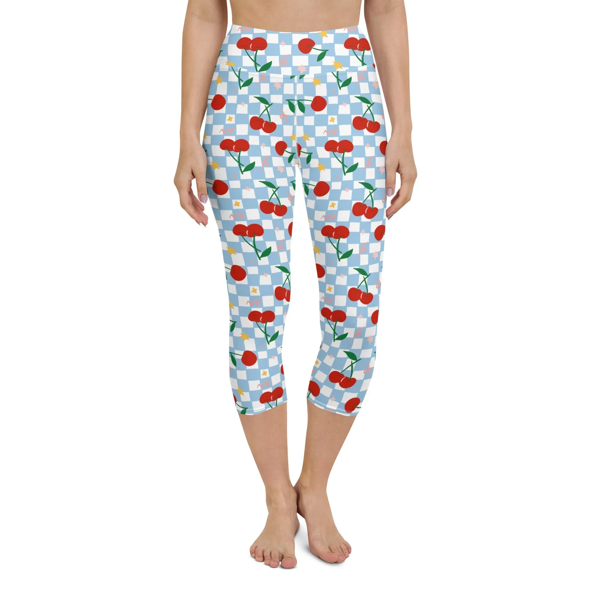 Vintage Cherry Checkered Yoga Capris