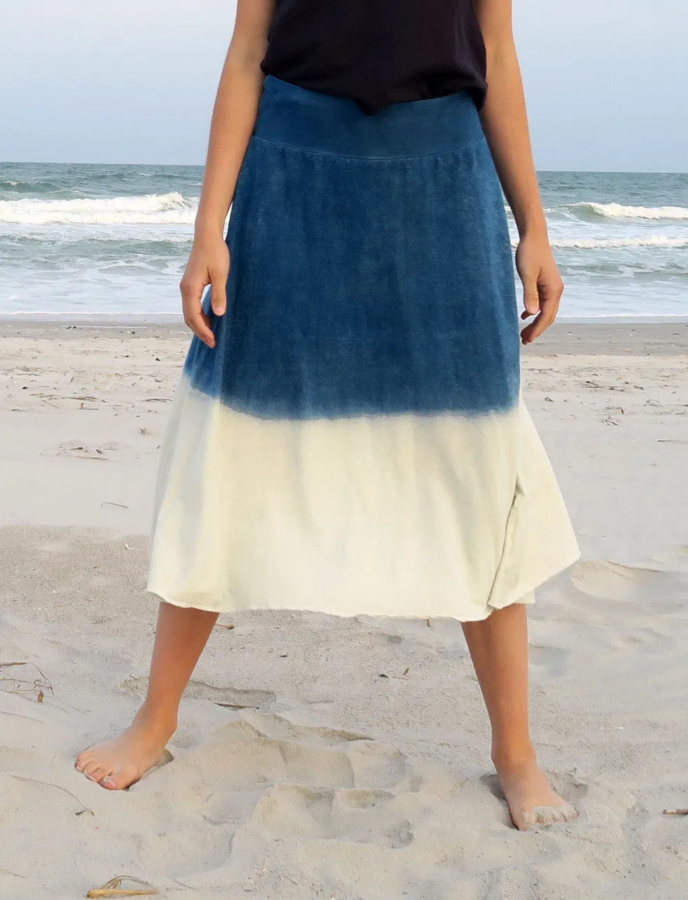 Wanderer Below Knee INDIGO Dip-Dyed Skirt