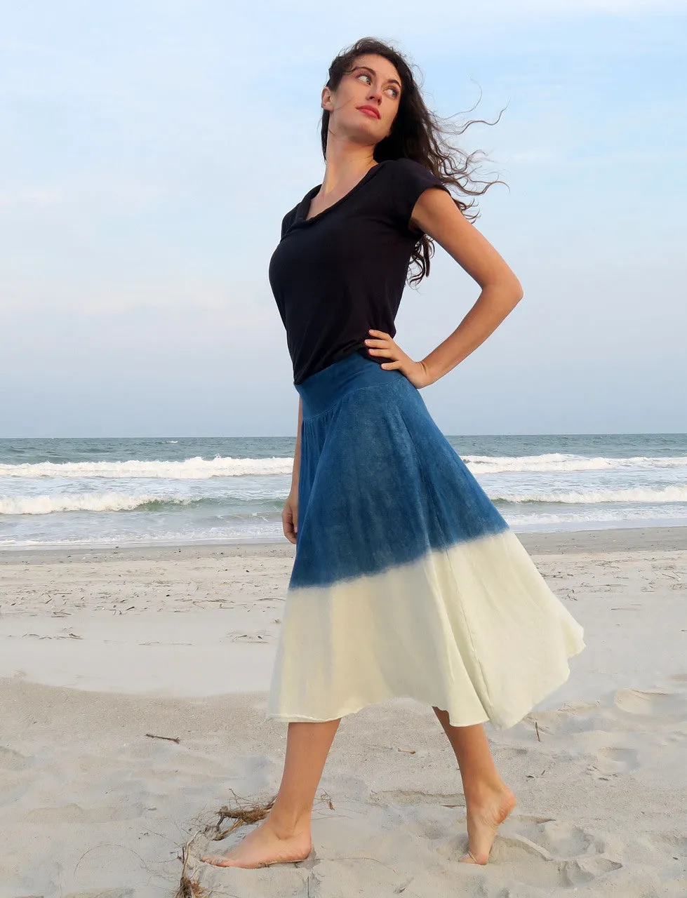 Wanderer Below Knee INDIGO Dip-Dyed Skirt