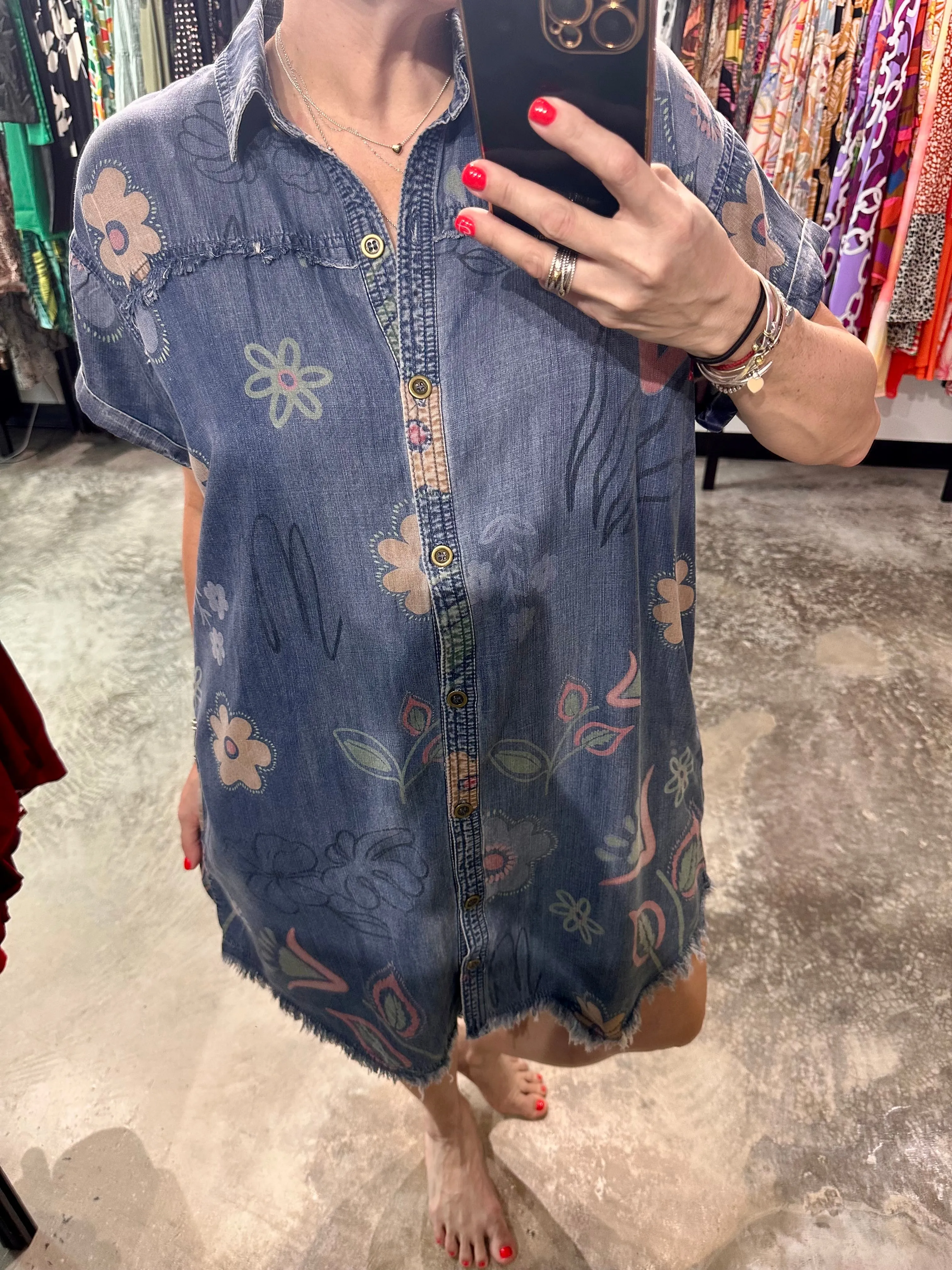 Washed Denim Short Dress