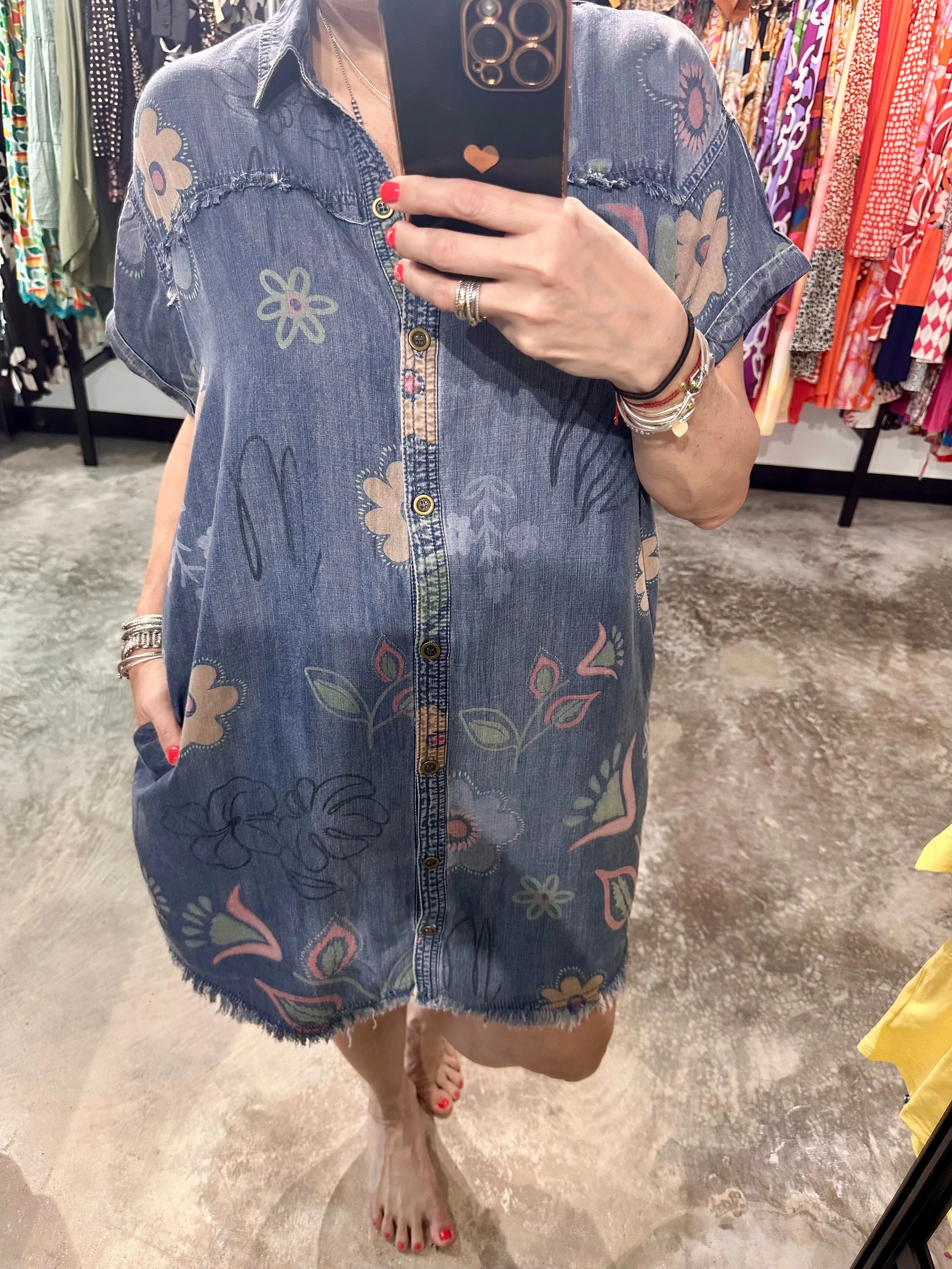 Washed Denim Short Dress