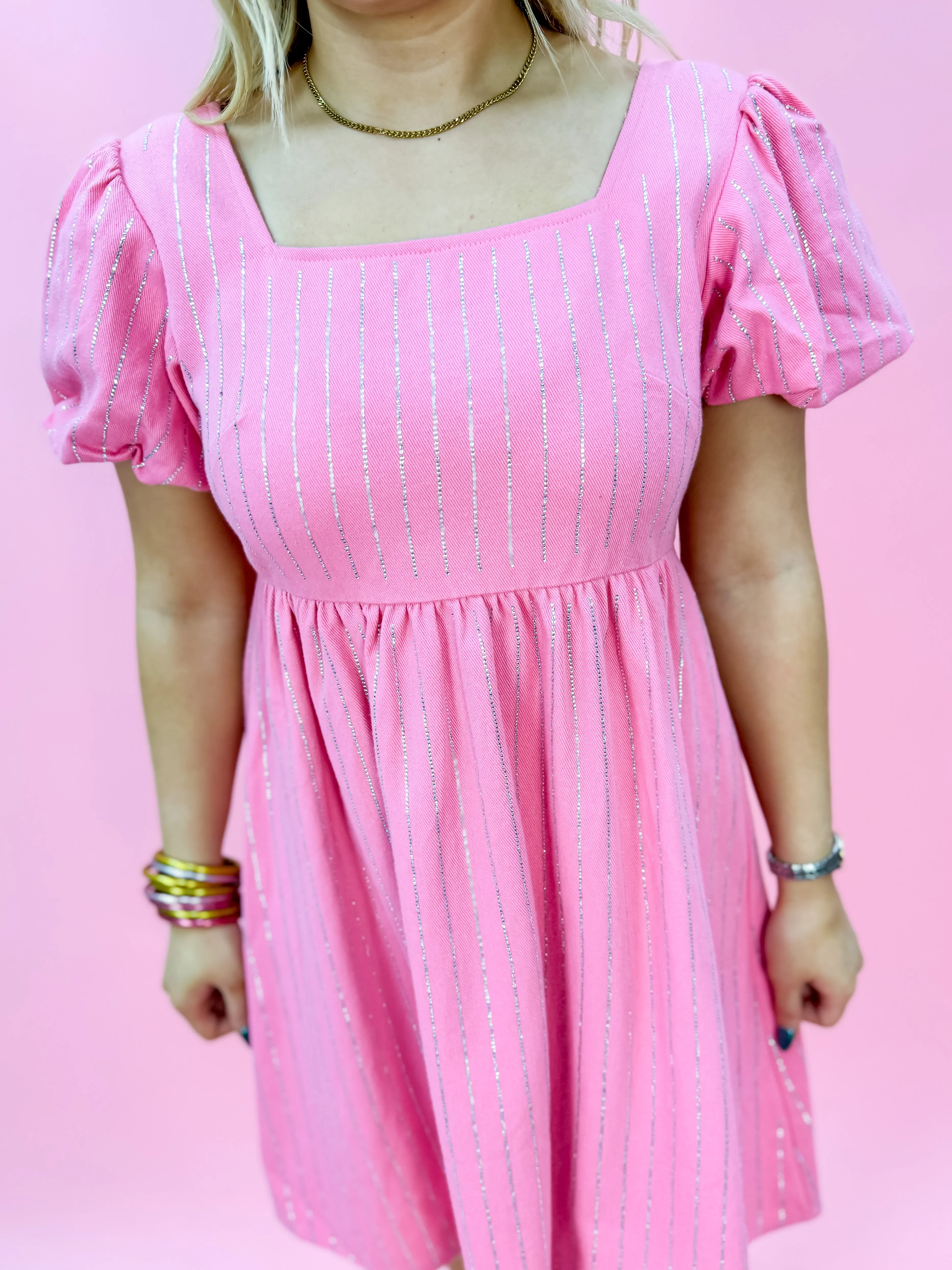 Washed Stripe Rhinestone Denim Dress