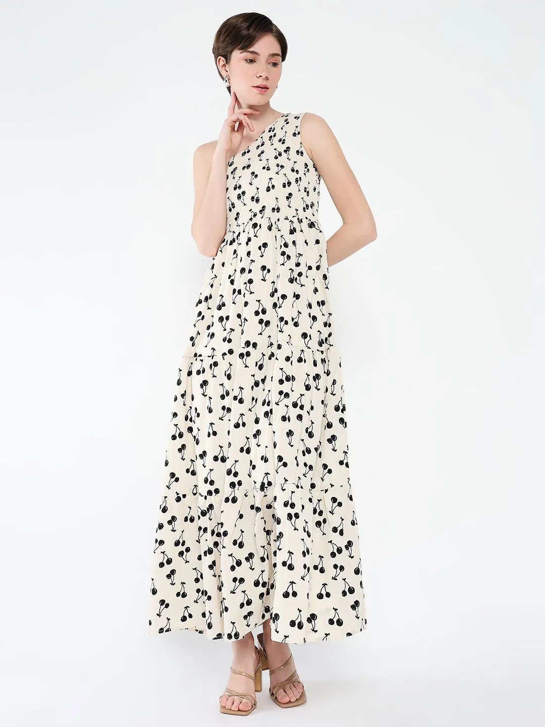 Women Printed Off White Fit and Flare Dress