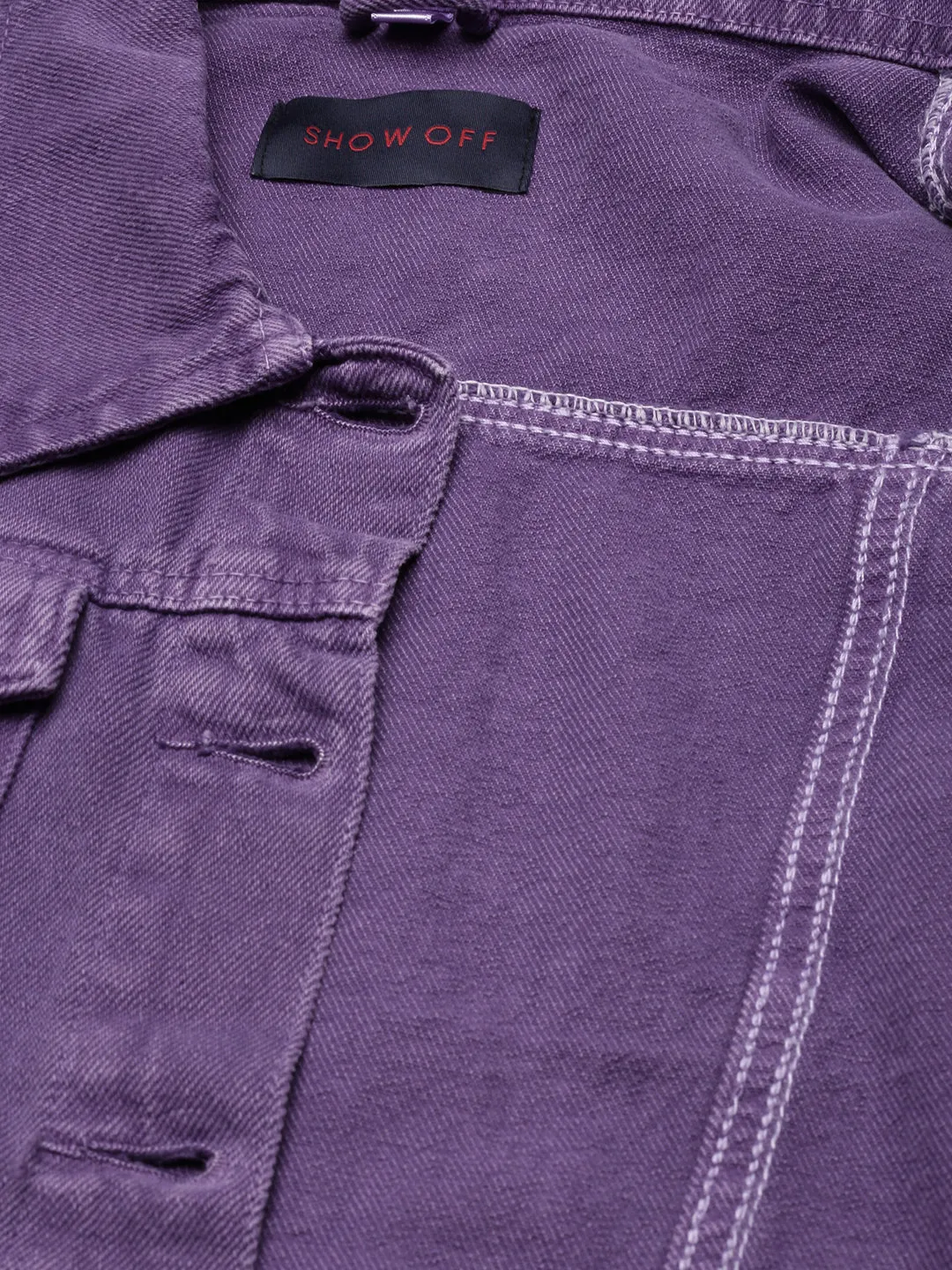 Women Purple Solid Denim Jacket