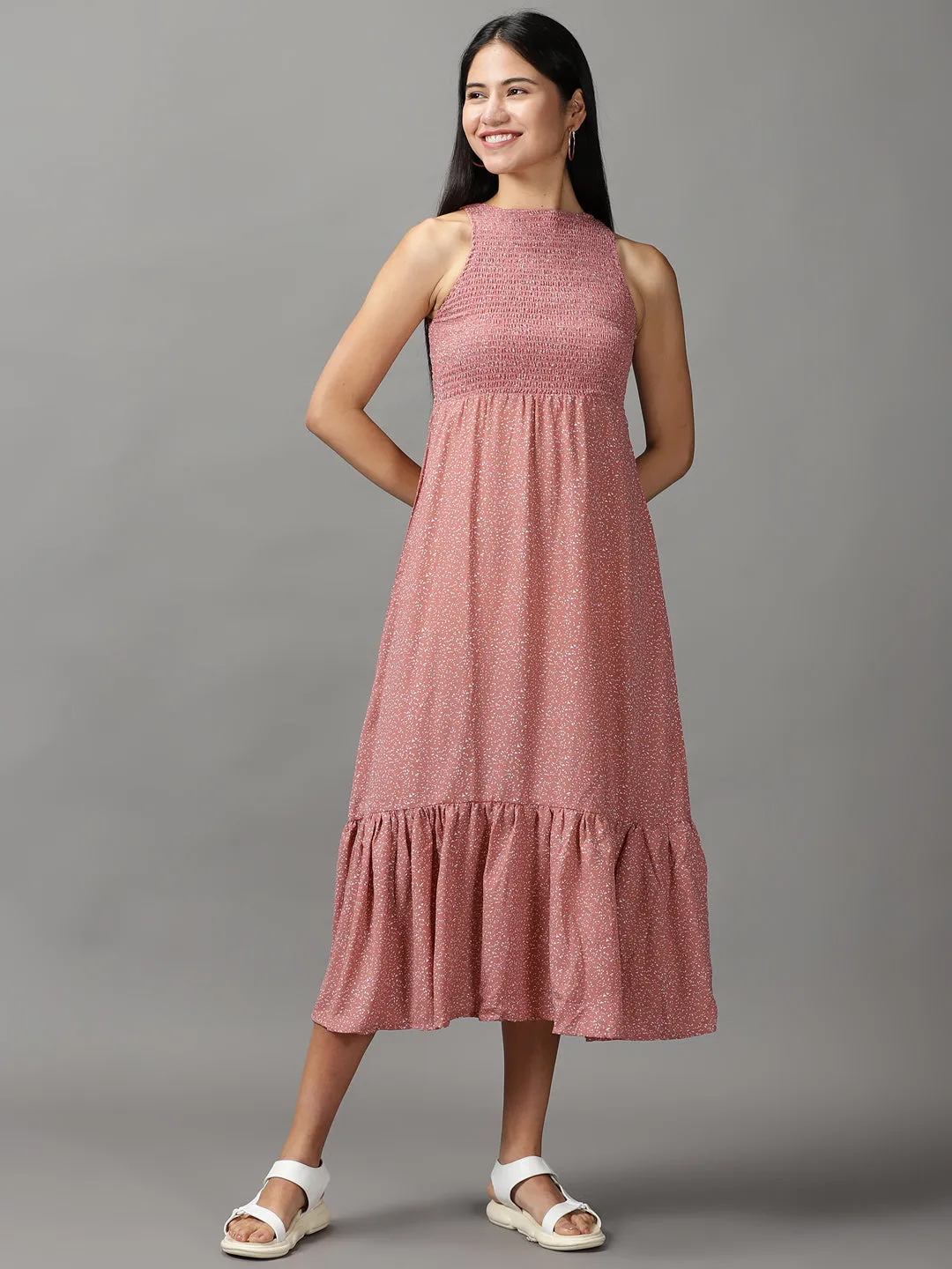 Women's Mauve Printed Fit and Flare Dress